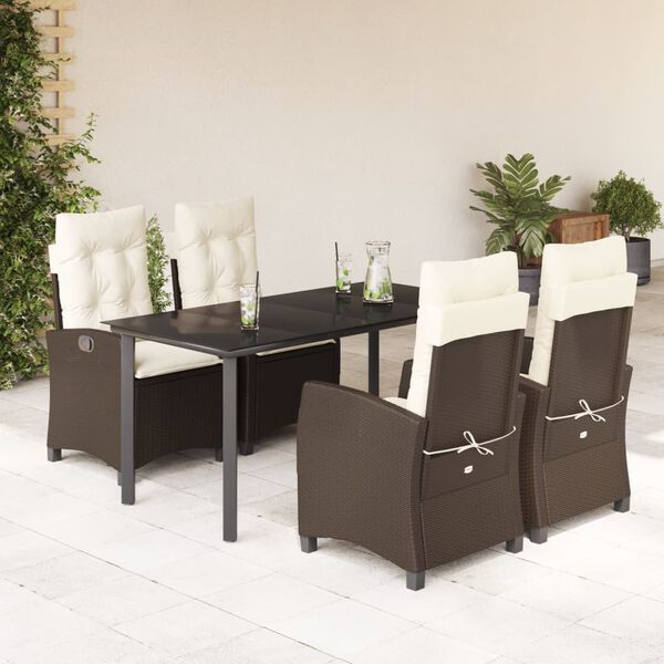 vidaXL 5-tlg. Garten-Essgruppe mit Kissen Braun Poly Rattan