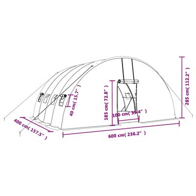 vidaXL Gewächshaus mit Stahlrahmen Grün 24 m² 6x4x2,85 m