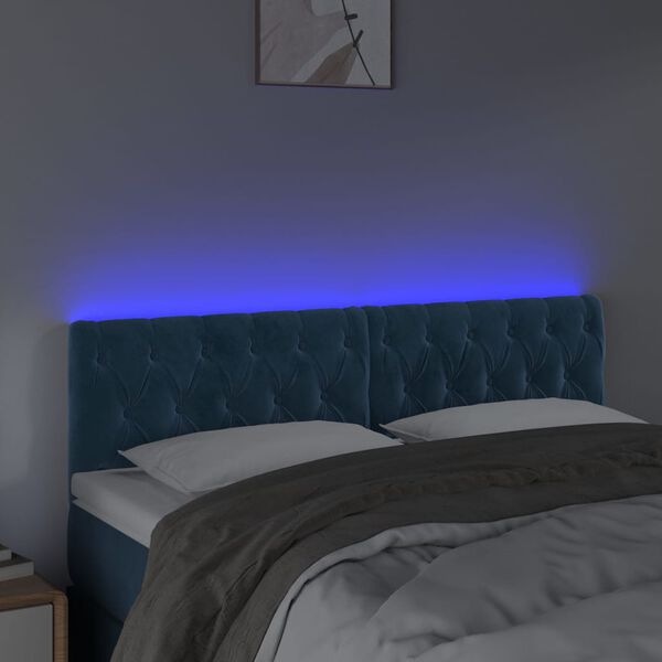 vidaXL LED Kopfteil Dunkelblau 144x7x78/88 cm Samt