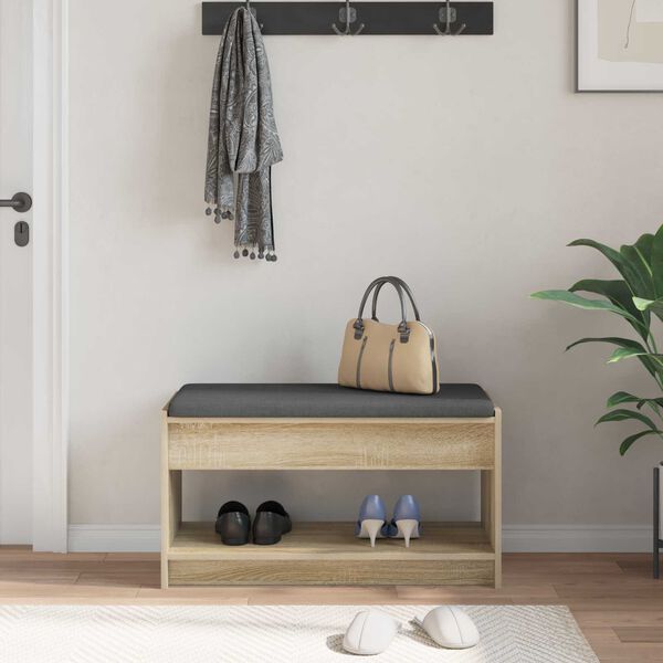 vidaXL Flurbank mit Kissen mit Regal Sonoma-Eiche 83 x 38 x 45 cm