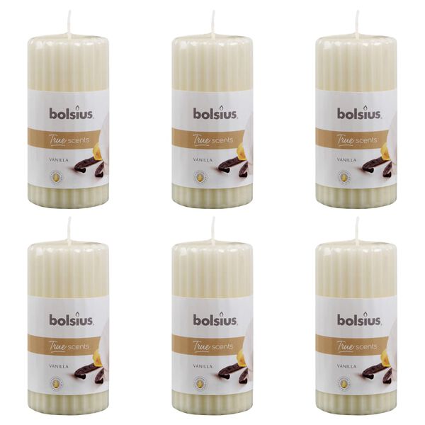 Bolsius Geriffelte Duft-Stumpenkerzen 6 Stk.120 x 58 mm Vanille