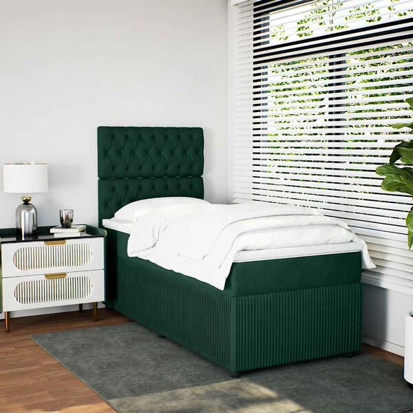 vidaXL Boxspringbett mit Matratze Dunkelgr&uuml;n 90x190 cm Samt