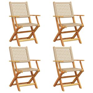 vidaXL Gartenst&uuml;hle 4 Stk. Klappbar Beige Poly Rattan & Massivholz