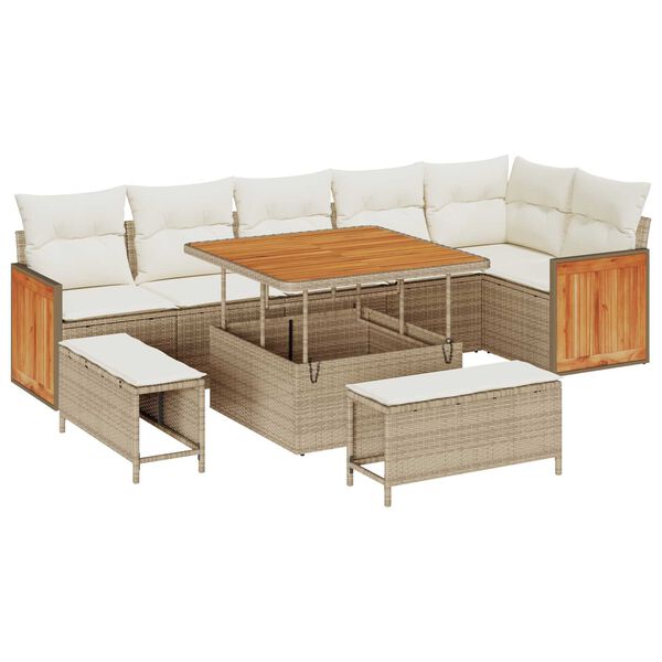 vidaXL Gartensofa-set mit Kissen 9 pcs Beige und Creme