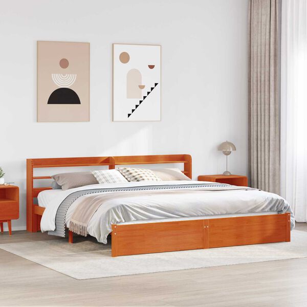 vidaXL Bettrahmen mit Kopfteil 2 pcs Wachsbraun Massivholz Kiefer