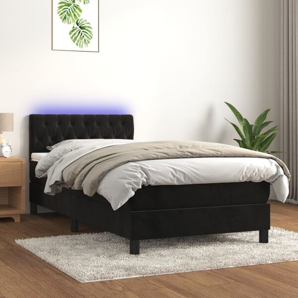 vidaXL Boxspringbett mit Matratze & LED Schwarz 90x190 cm Samt