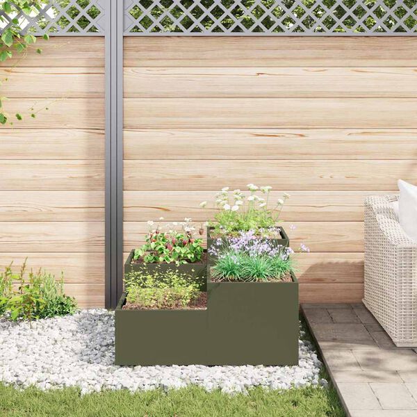 vidaXL Gartenblumentopf Olivgr&uuml;n 100 x 100 x 48 cm Stahl