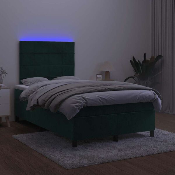 vidaXL Boxspringbett mit Matratze & LED Dunkelgr&uuml;n 120x200 cm Samt