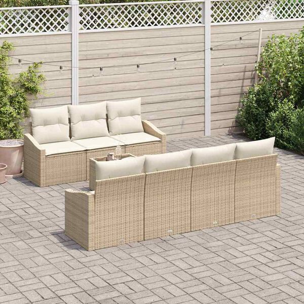 vidaXL Sofa Set mit Kissen 8 pcs Beige und Creme Poly-Rattan
