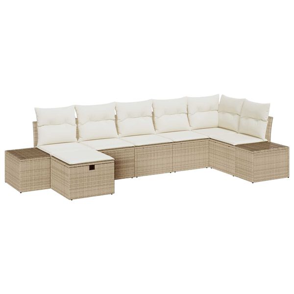 vidaXL Gartensofa-set mit Kissen 7 pcs Beige Poly-Rattan