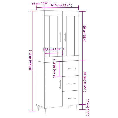 vidaXL Highboard Sonoma-Eiche 69,5x34x180 cm Holzwerkstoff