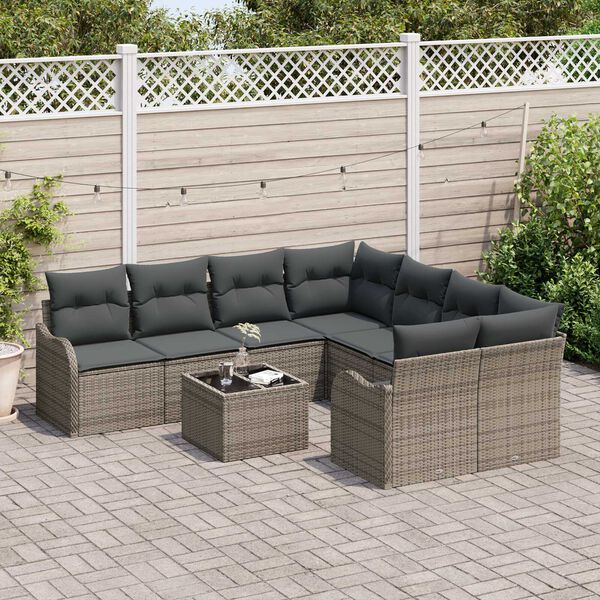 vidaXL Gartensofa-set 9 pcs Grau Poly-Rattan und Stahl und Glas
