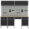vidaXL Werkbank mit Schubladen 10 pcs Schwarz 200 x 55 x 200 cm Stahl