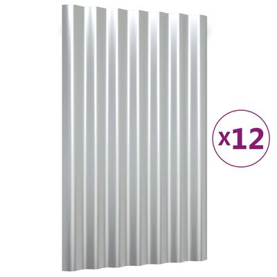 vidaXL Dachpaneele 12 Stk. Pulverbeschichteter Stahl Silber 60x36 cm