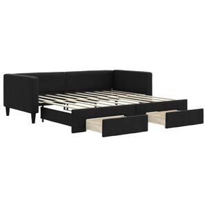 vidaXL Tagesbett Ausziehbar mit Schubladen Schwarz 90x190 cm Stoff