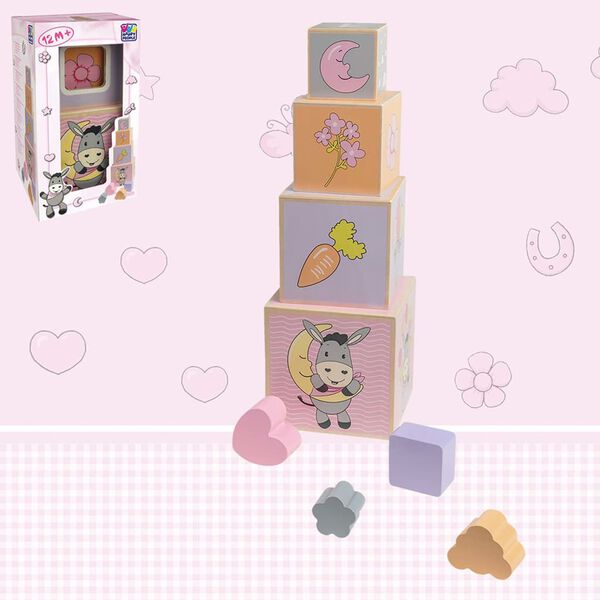 Happy People Holz-Stapelbl&ouml;cke Donkey Rosa/Lila/Orange