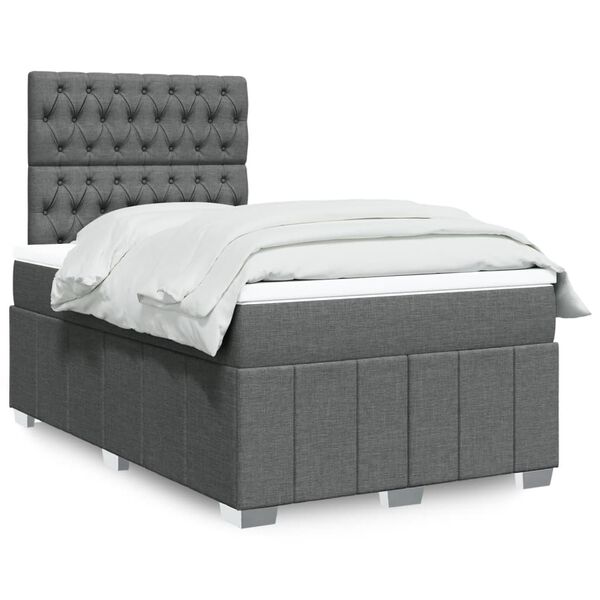 vidaXL Boxspringbett mit Matratze Dunkelgrau 120x200 cm Stoff