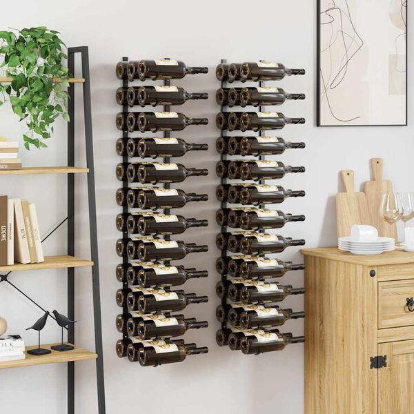 vidaXL Wand-Weinregale f&uuml;r 72 Flaschen 2 Stk. Schwarz Eisen