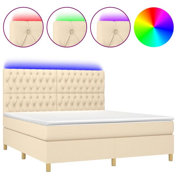 vidaXL Boxspringbett mit Matratze & LED Creme 180x200 cm Stoff
