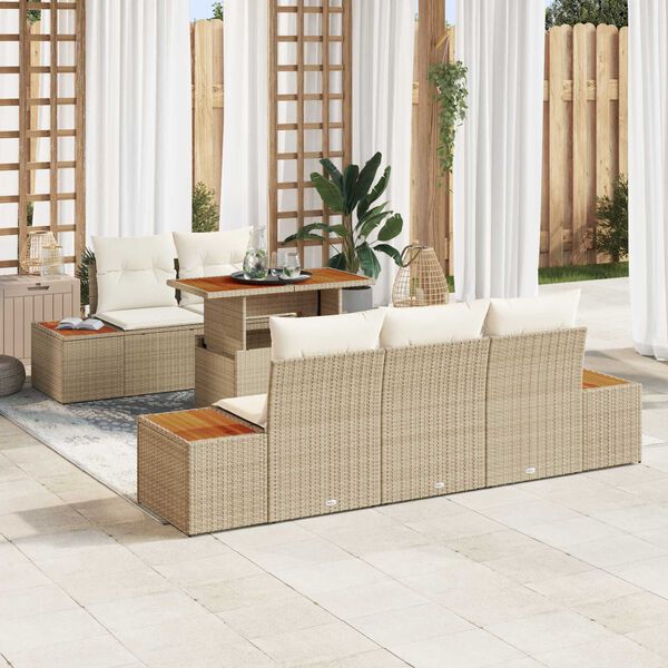 vidaXL Garten Essgruppe mit Kissen mit Kissen 6 pcs Beige und Creme