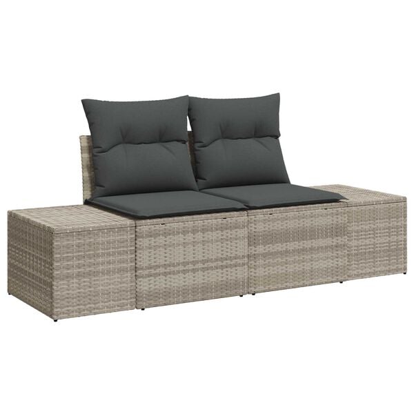 vidaXL Garten-Sofa-Set mit Kissen 7 pcs Hellgrau Poly-Rattan
