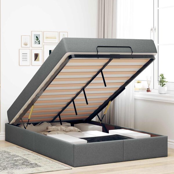 vidaXL Bettgestell mit Matratze mit Matratze 2 pcs Dunkelgrau Stoff