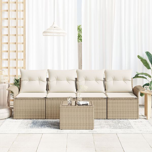 vidaXL Gartensofa-set mit Kissen 5 pcs Beige und Creme Poly-Rattan