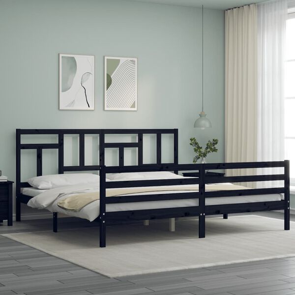 vidaXL Massivholzbett mit Kopfteil Schwarz 200x200 cm