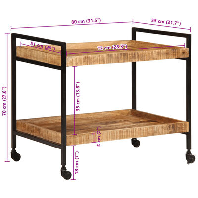 vidaXL Küchenwagen 80x55x70 cm Raues Massivholz Mango