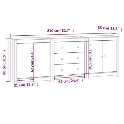 vidaXL Sideboard Weiß 210x35x80 cm Massivholz Kiefer