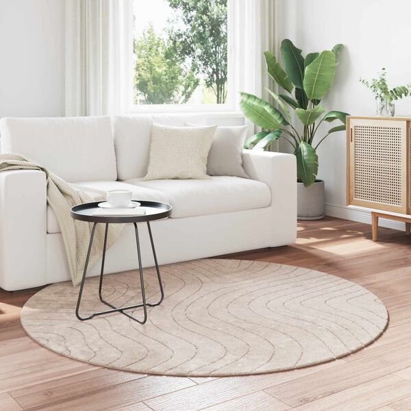vidaXL Bereichsteppiche Rund PALMERAS Beige &Oslash; 120 CM Polyester