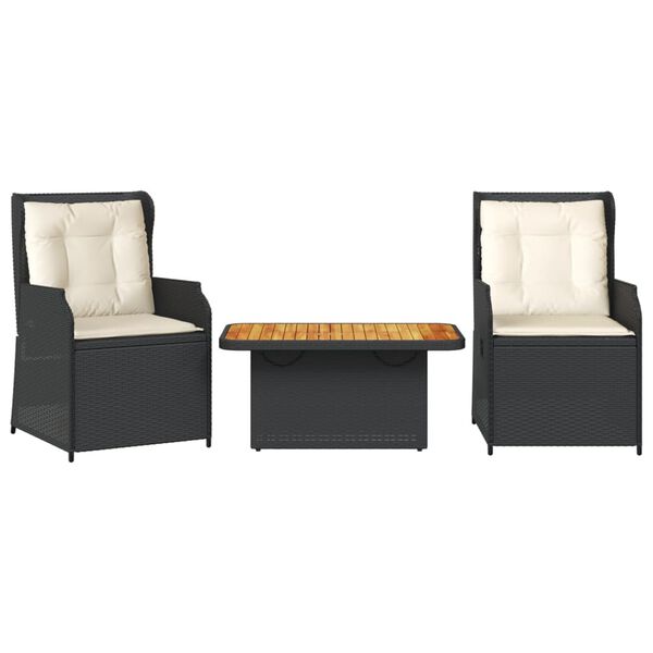 vidaXL 3-tlg. Garten-Lounge-Set mit Kissen Schwarz Poly Rattan