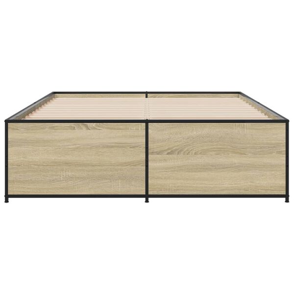 vidaXL Bettgestell Sonoma-Eiche 120x190 cm Holzwerkstoff und Metall