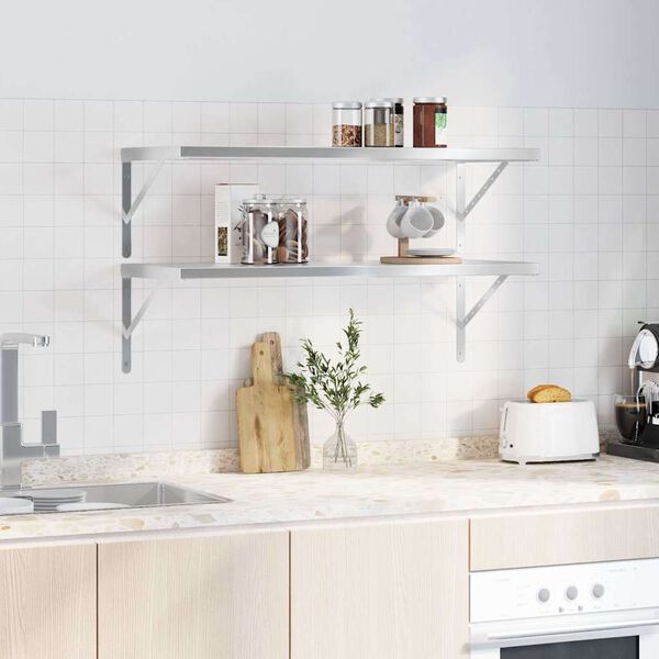vidaXL Wandregale 2 Stk. 100x40x3 cm Silbern Edelstahl