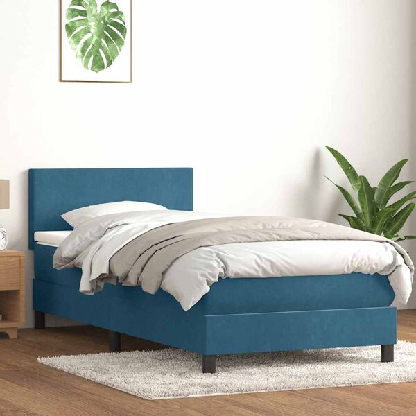 vidaXL Boxspringbett mit Matratze & LED Dunkelblau 90x210 cm Samt