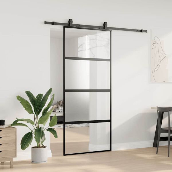 vidaXL Schiebet&uuml;r mit Beschlag Schwarz 90x205 cm Hartglas