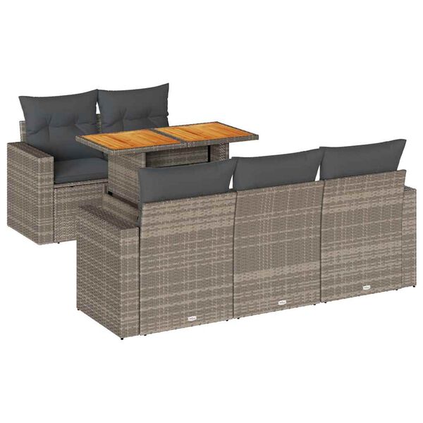 vidaXL 6-tlg. Garten-Sofagarnitur mit Kissen Grau Poly Rattan