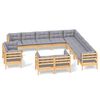 vidaXL 13-tlg. Garten-Lounge-Set mit Grauen Kissen Massivholz Kiefer