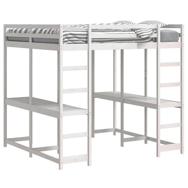 vidaXL Hochbett mit Schreibtisch & Leiter Wei&szlig; 160x200 cm Kiefernholz