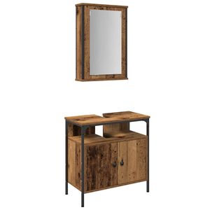 vidaXL Badezimmerm&ouml;bel-Set mit Regal mit T&uuml;r 2 pcs Braun Holzwerkstoff