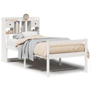 vidaXL Massivholzbett mit Regal ohne Matratze Wei&szlig; 75x190 cm Kiefer