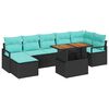 vidaXL Gartensofa-set 8 stk. Schwarz und T&uuml;rkis Poly-Rattan