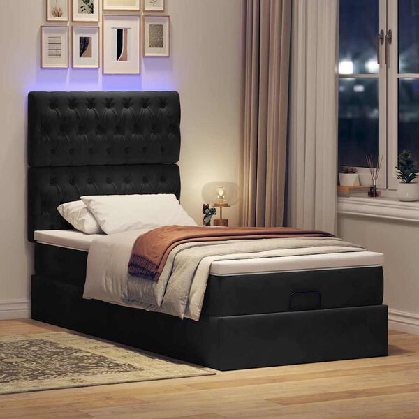 vidaXL Ottoman-Bett mit Matratzen & LEDs Schwarz 90x190 cm Samt