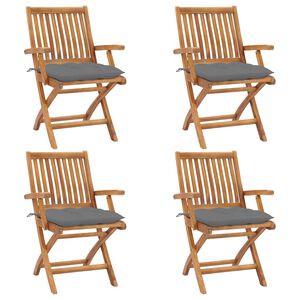vidaXL Klappst&uuml;hle mit Kissen, 4-teilig, Massivholz Teakholz