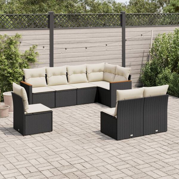 vidaXL 8-tlg. Garten-Sofagarnitur mit Kissen Schwarz Poly Rattan