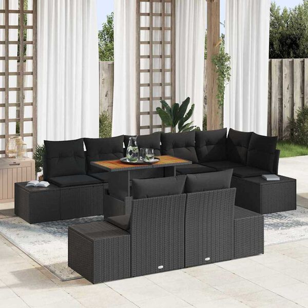 vidaXL Garten-Sofa-Set mit Speicher 9 pcs Schwarz Poly Rattan