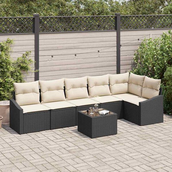 vidaXL Sofa Set mit Kissen 7 pcs Schwarz Poly Rattan