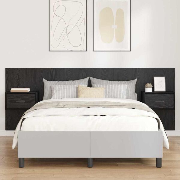 vidaXL Kopfteil mit Schrank 3 pcs Schwarz Eichen-Optik Holzwerkstoff