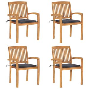 vidaXL Stapelbare Gartenst&uuml;hle mit Kissen 4 Stk. Massivholz Teak