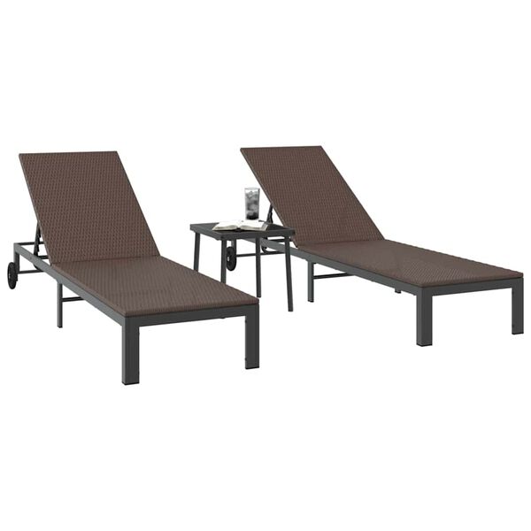 vidaXL Sonnenliege 2-Person 3 pcs Braun 40 x 39 x 40,5 cm Poly-Rattan